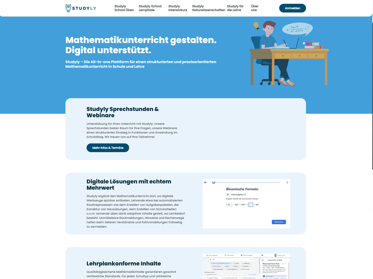 Screenshot preview of the Studyly website