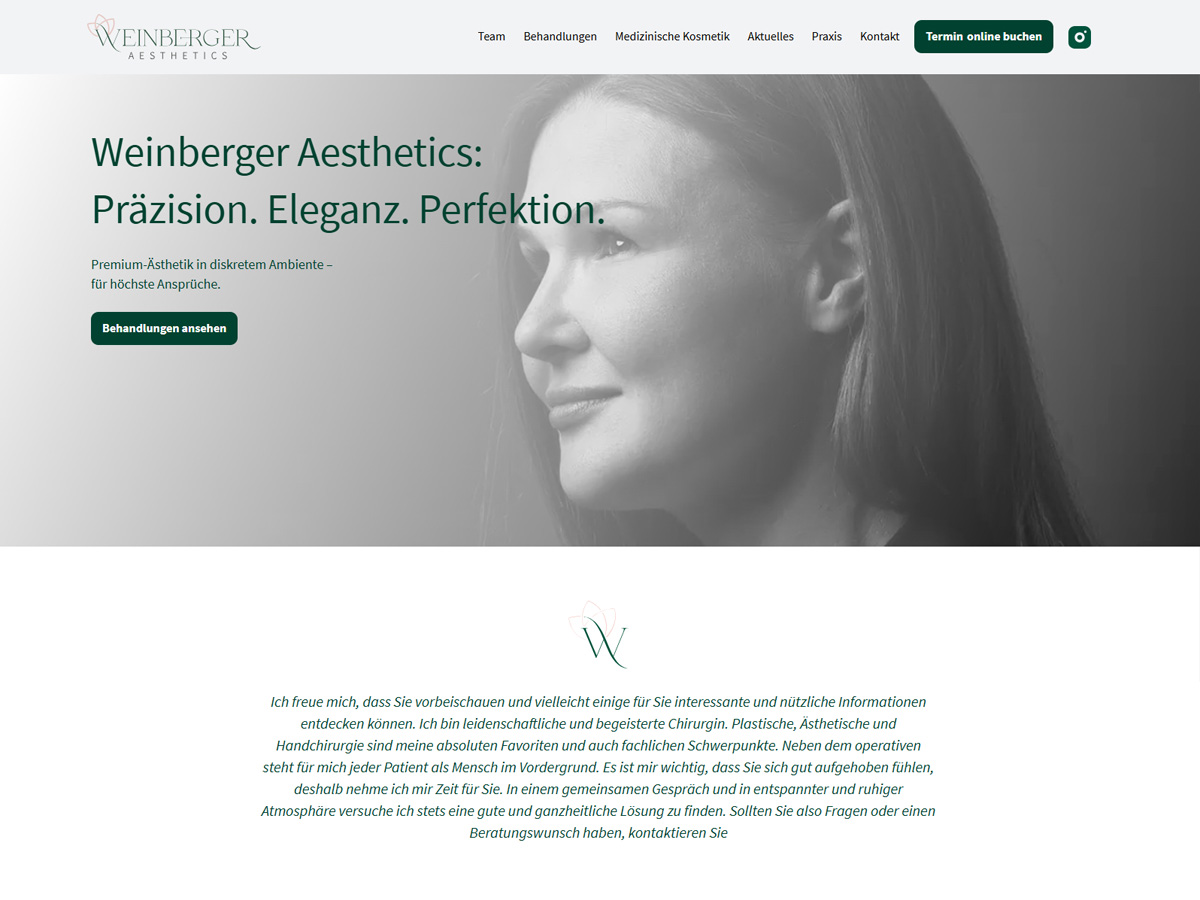 Screenshot preview of the Weinberger Aesthetics clinic website